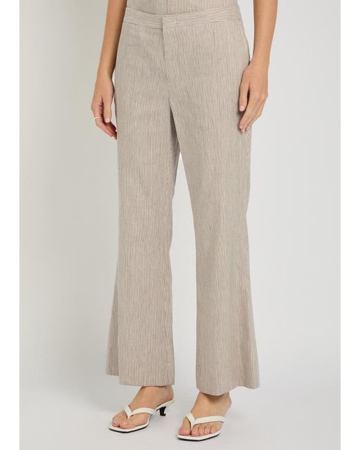 Vince Natural Ticking Striped Flared-Leg Linen And Cotton-Blend Trousers