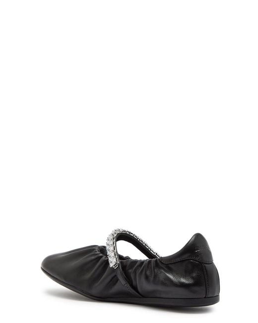 Jimmy Choo Black Jade Crystal-Embellished Leather Ballet Flats