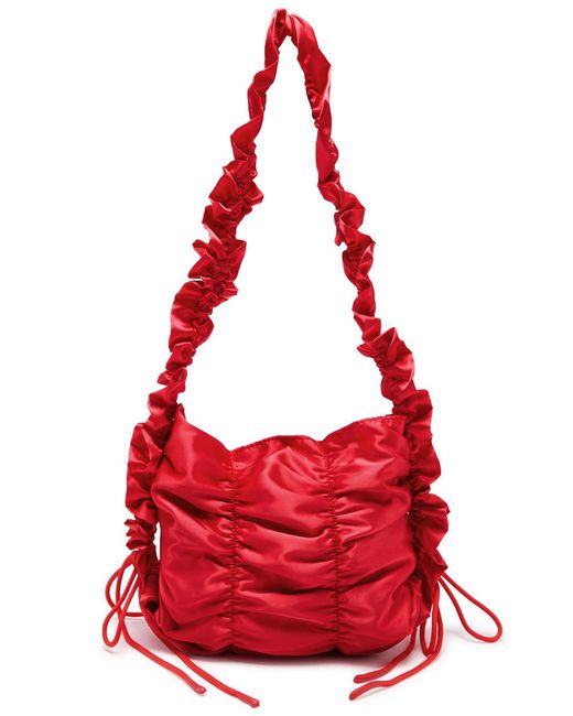 Damson Madder Red Ruched Satin Shoulder Bag