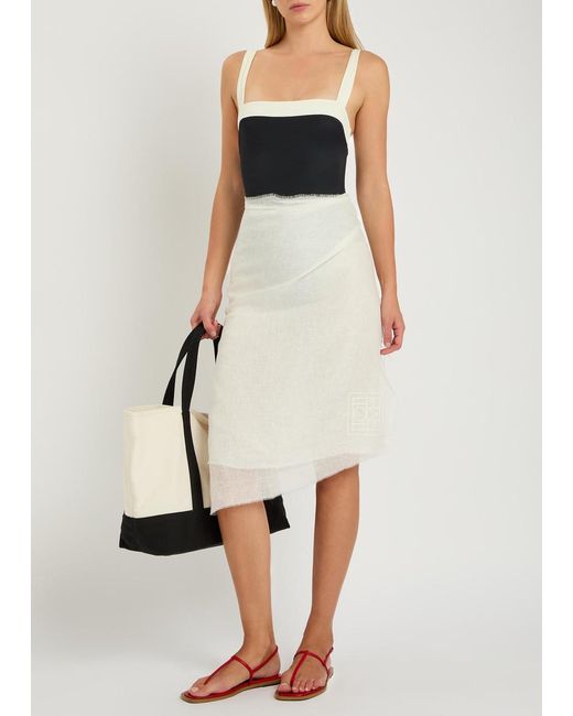 Totême Natural Logo-Embroidered Frayed Linen Sarong