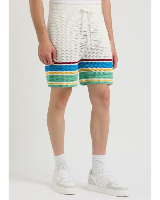 Casablancabrand Blue Tennis Club Striped Crochet-Knit Shorts for men