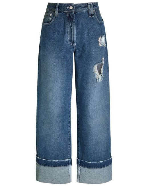 Simone Rocha Blue Distressed Embellished Straight-Leg Jeans