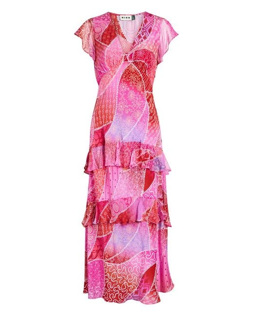 Rixo Pink Meena Patterned Silk-Chiffon Midi Dress