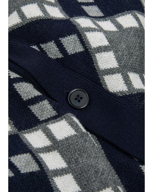 Officine Generale Blue Pattern Wool Cardigan for men