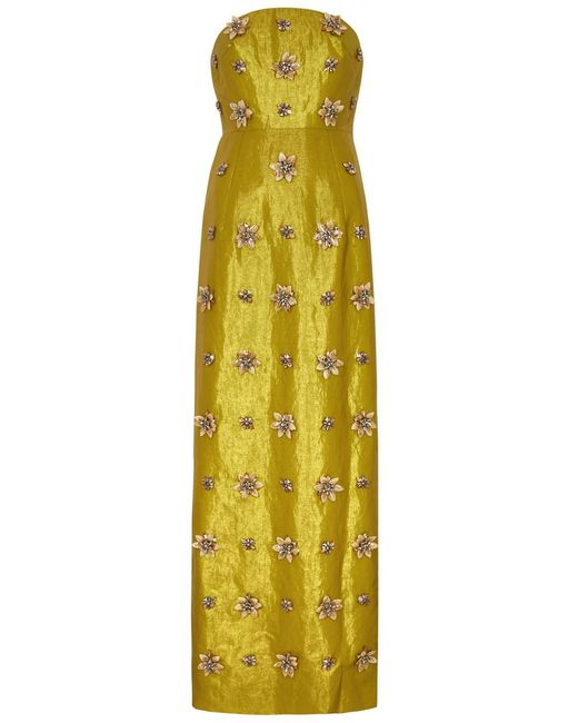Huishan Zhang Yellow Lorena Embellished Taffeta Maxi Dress