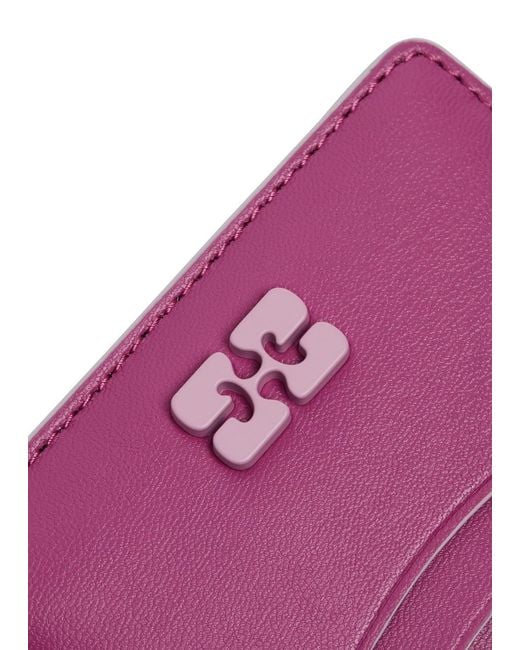 Ganni Purple Bou Logo Leather Card Holder
