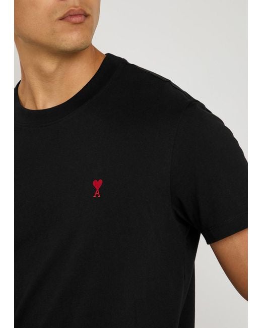 AMI Black Logo-Embroidered Cotton T-Shirt for men
