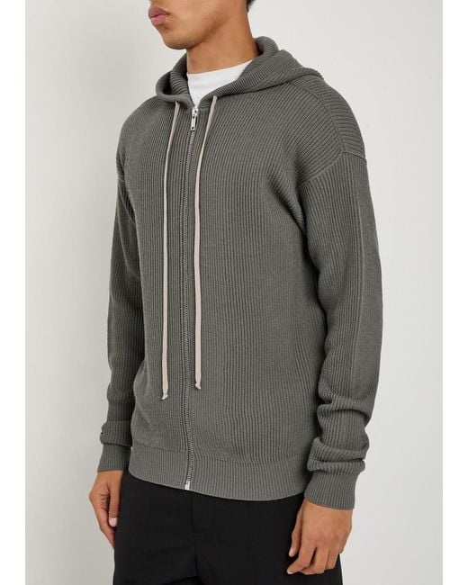 Rick Owens Gray Hooded Wool Jumper for men