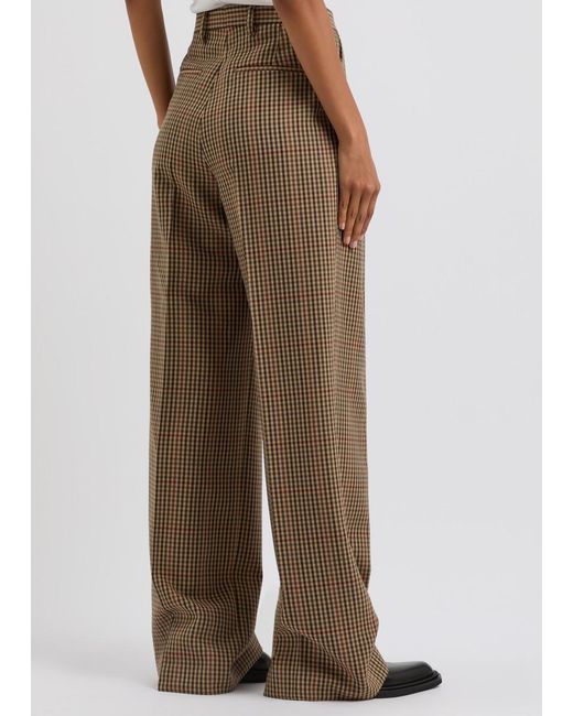 Dries Van Noten Natural Porter Checked Wide-Leg Wool Trousers