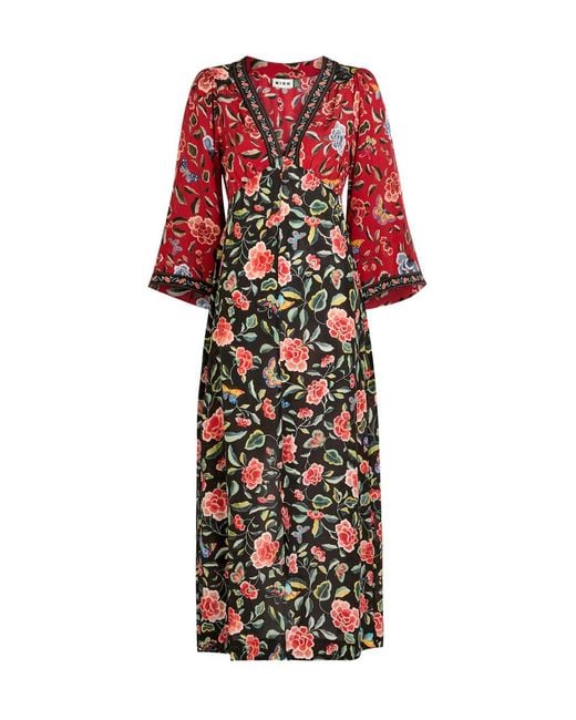 Rixo White Dahlia Floral-Print Silk-Crepe Midi Dress