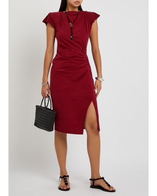 Isabel Marant Red Nadeline Ruched Cotton Midi Dress