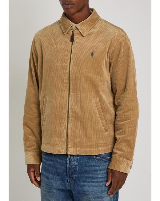 Polo Ralph Lauren Brown Logo-Embroidered Corduroy Windbreaker Jacket for men