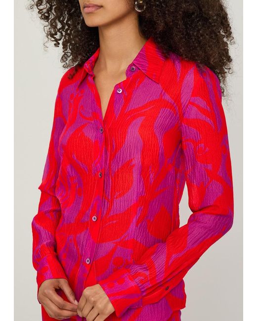 Dries Van Noten Red Cloudy Printed Silk Shirt