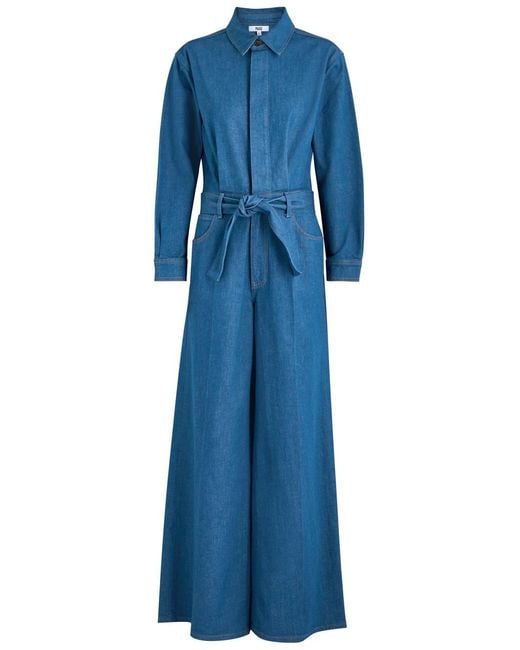 PAIGE Blue Cameron Wide-Leg Stretch-Denim Jumpsuit
