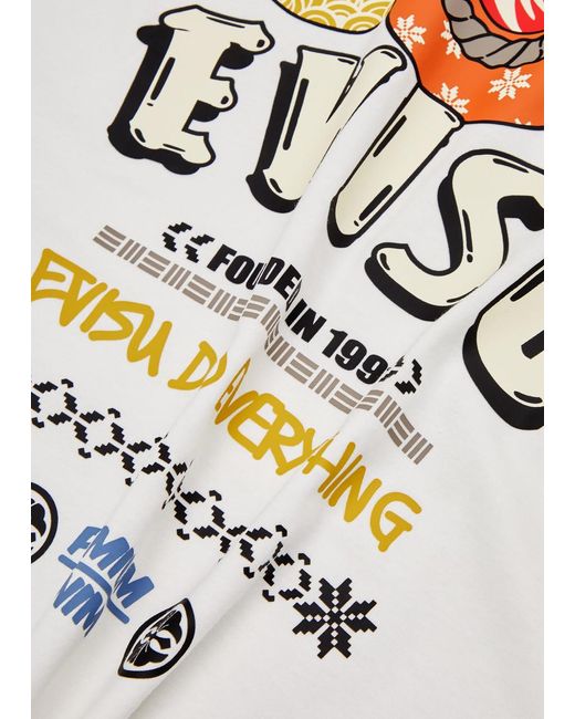 Evisu White Logo-print Cotton T-shirt for men