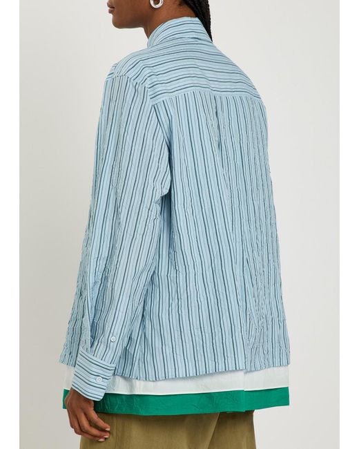 Loewe Blue Striped Logo Cotton-Blend Shirt