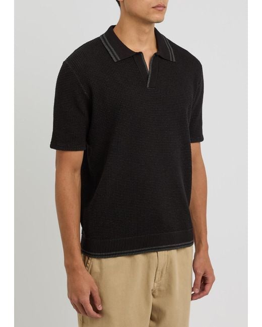 Percival Black Cassette Waffle-Knit Cotton Polo Shirt for men