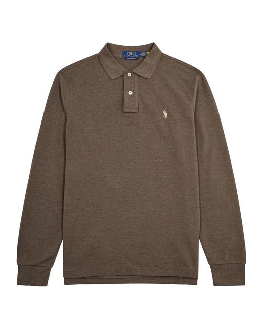 Polo Ralph Lauren Brown Logo-embroidered Piqué Cotton Polo Shirt for men