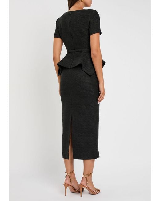 Roland Mouret Black Belted Peplum Tweed Midi Dress