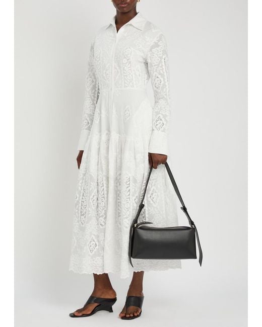Erdem White Floral-Embroidered Cotton Maxi Shirt Dress