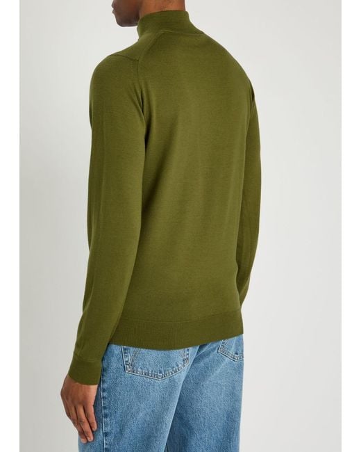 John Smedley Green Tapton Quarter-Zip Merino Wool Jumper for men