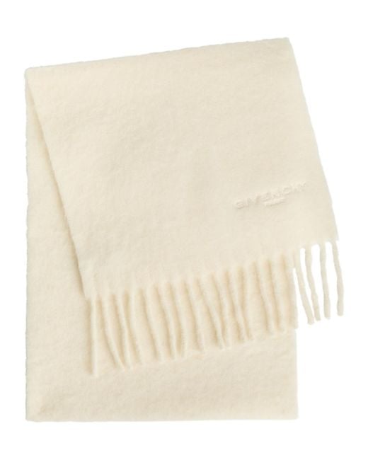Givenchy Natural Logo-Embroidered Fringed Alpaca-Blend Scarf
