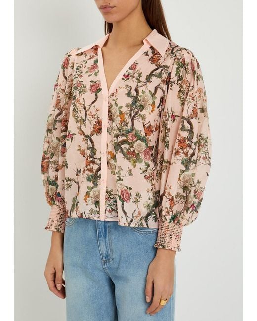 Alice + Olivia Pink Charis Floral-Print Cotton-Blend Blouse