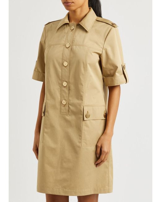 Tory Burch Natural Camp Cotton-Poplin Mini Shirt Dress