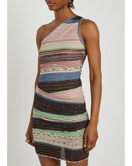 Missoni Gray Striped Ruched Metallic-Knit Mini Dress