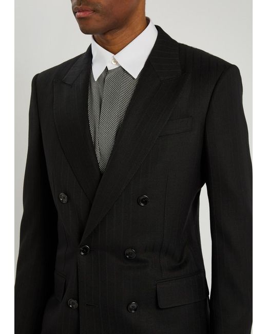 Tom Ford Black Striped Wool Blazer for men