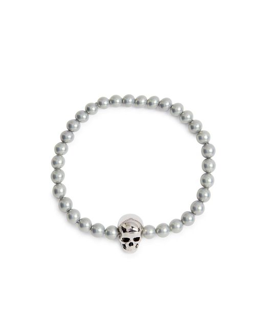 Alexander McQueen Metallic Skull Faux Pearl Bracelet for men