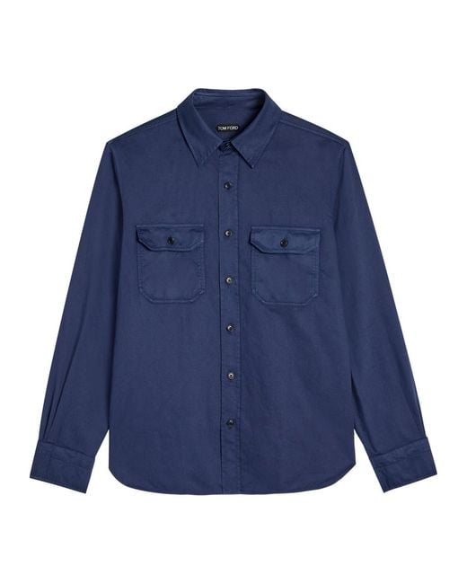 Tom Ford Blue Cotton And Linen-Blend Shirt for men