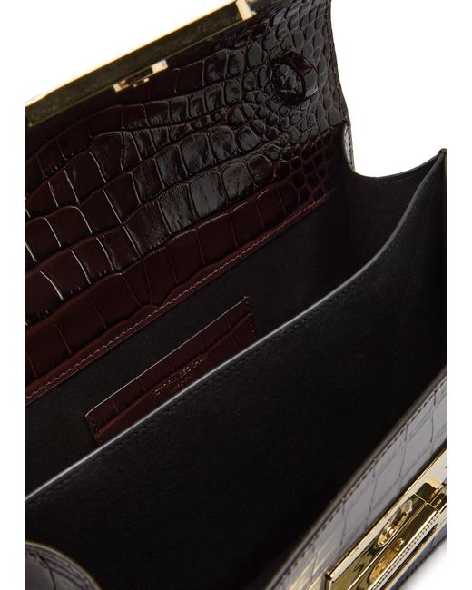 Victoria Beckham Brown Dorian Small Crocodile-Effect Leather Top Handle Bag
