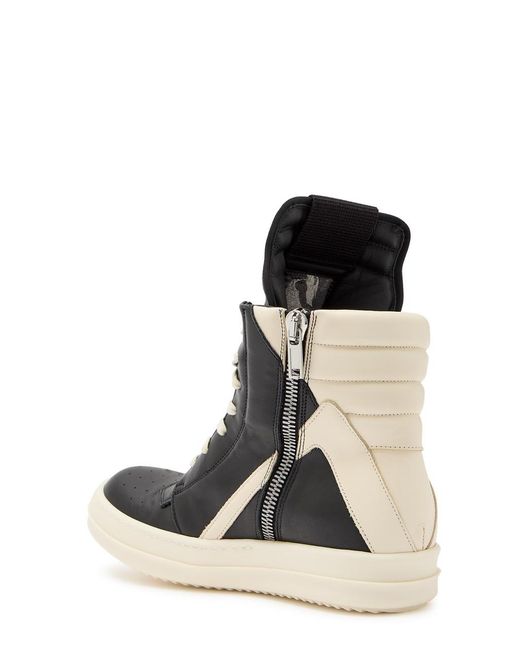Rick Owens Black Geobasket Panelled Leather Sneakers