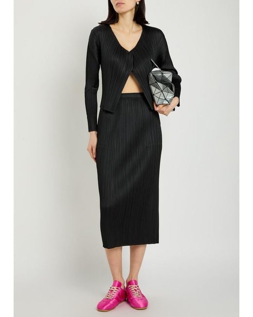 Pleats Please Issey Miyake Black Pleated Woven Midi Skirt