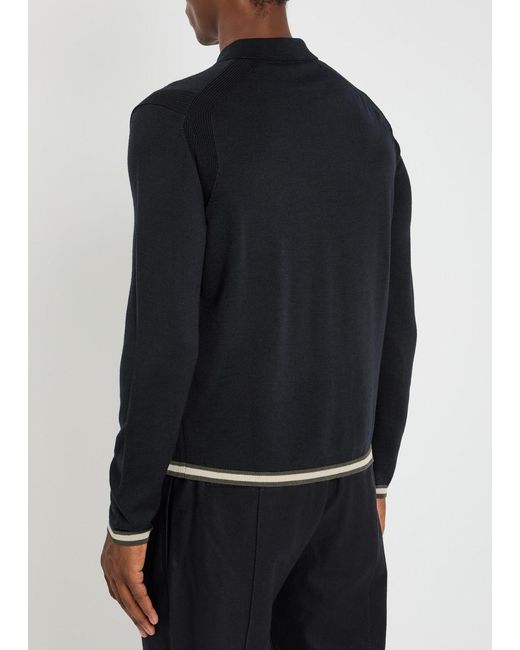 Emporio Armani Black Half-Zip Wool-Blend Polo Shirt for men