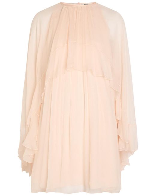 Chloé Natural Ruffled Cape-Effect Silk Mini Dress