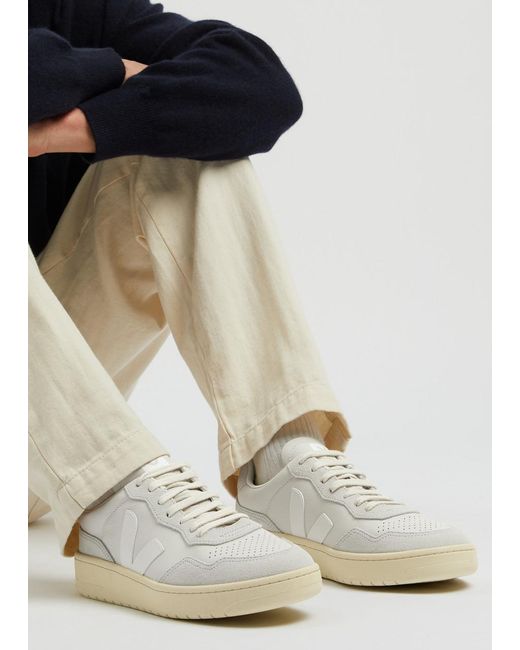 Veja White V-90 Panelled Leather Sneakers for men