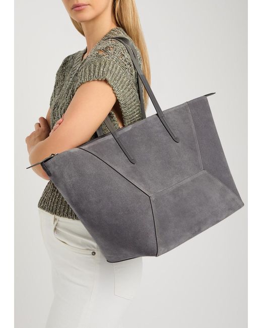 Brunello Cucinelli Gray Bead Medium Suede Tote