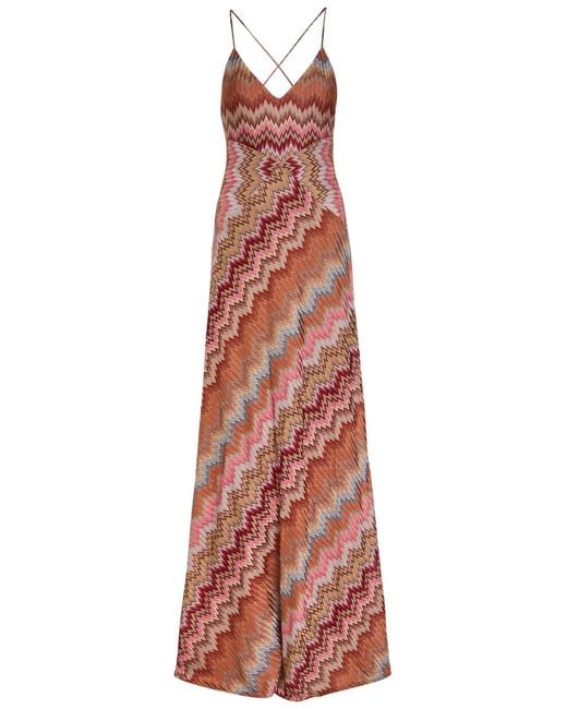 Missoni Red Chevron Fine-Knit Maxi Dress