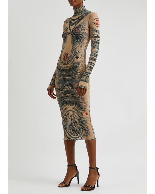 Jean Paul Gaultier Natural Sun Tattoo Printed Stretch-Jersey Midi Dress