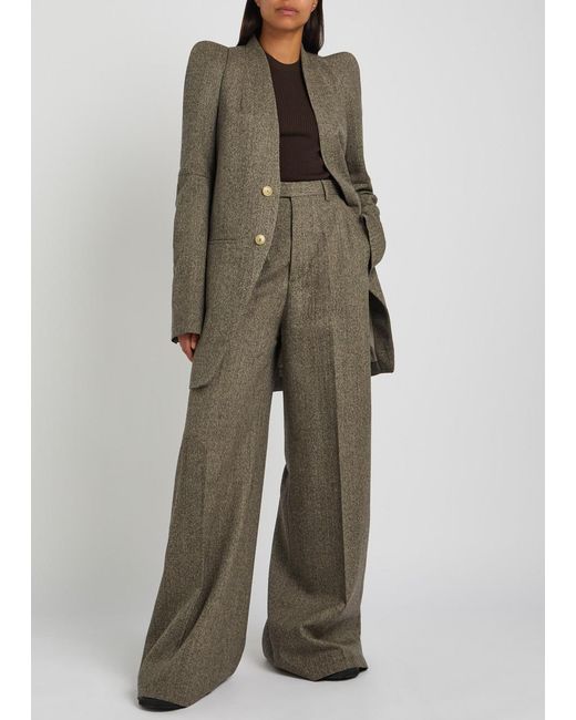 Rick Owens Green Pantaloni Wide-Leg Wool Trousers