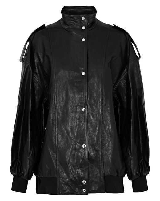 Khaite Black Farris Leather Bomber Jacket