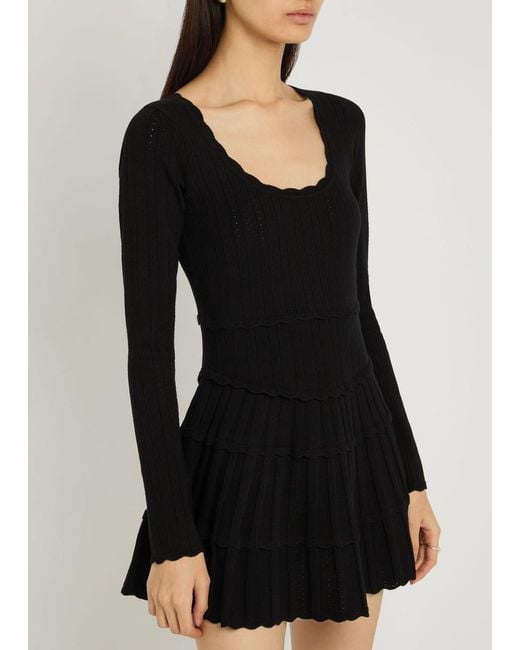 LoveShackFancy Black Pointelle Knit Mini Dress