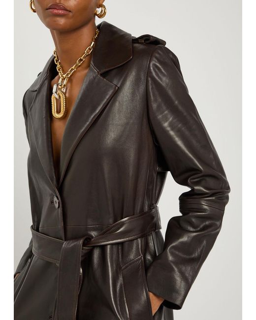 Nour Hammour Black Scarlett Belted Leather Trench Coat