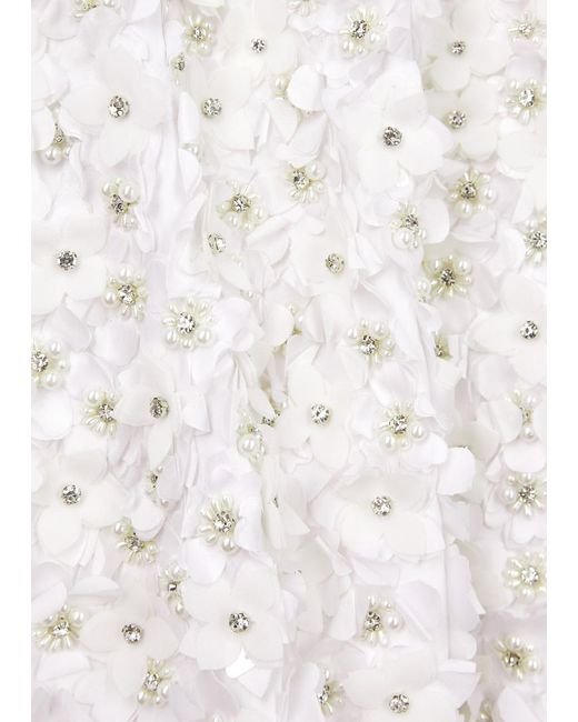 Alice + Olivia White Domenica Floral-Embellished Satin Mini Dress