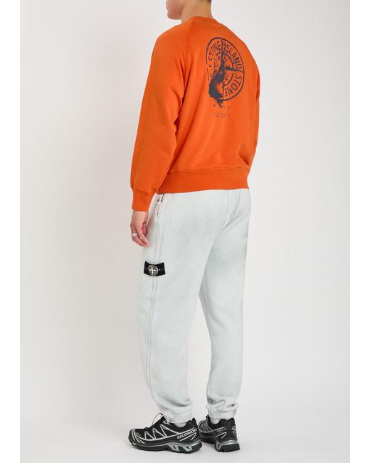 Stone Island Orange Printed Cotton Sweatshirt for men