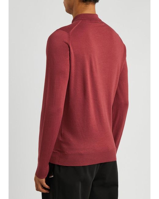 John Smedley Red Belper Wool Polo Shirt for men
