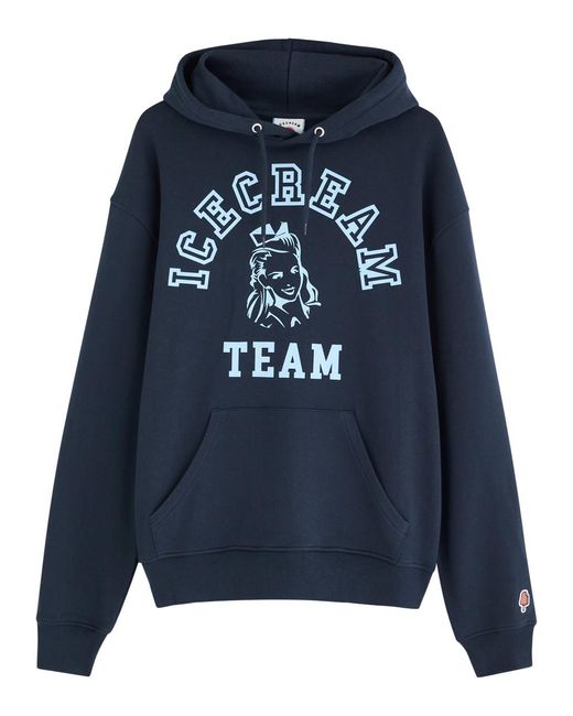 ICECREAM Blue Team Printed Hooded Cotton Sweatshirt for men