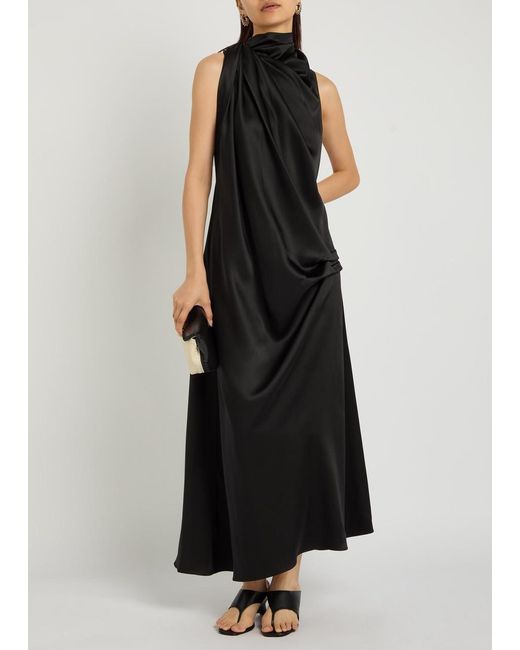 Heirlome Black Kate Draped Silk Midi Dress